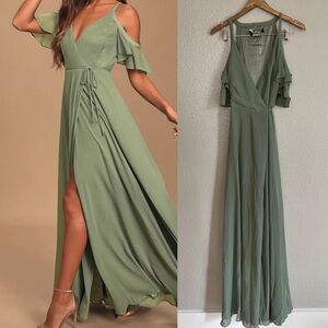 NWOT Easy Listening Sage Green Cold-Shoulder Wrap Maxi Dress